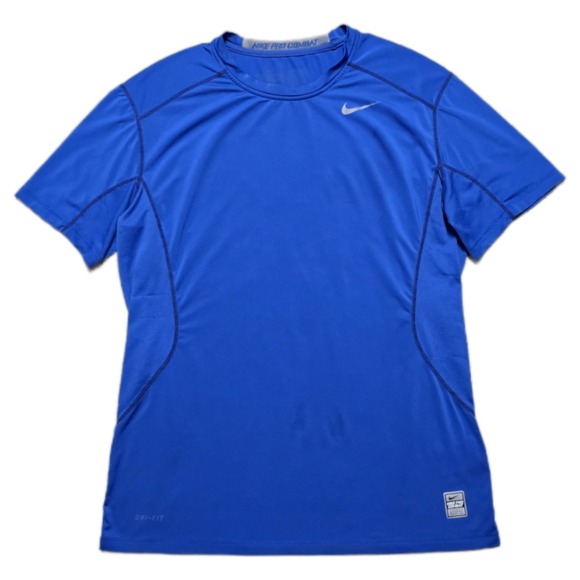 Nike Pro Combat Shirt Mens Large Blue Fitted Dri-Fit Short Sleeve Active - Picture 1 of 16
